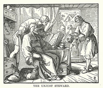 The Unjust Steward. Illustration from The Child's Own Book of Scripture: Pictures of the New Testament (c. 1870).